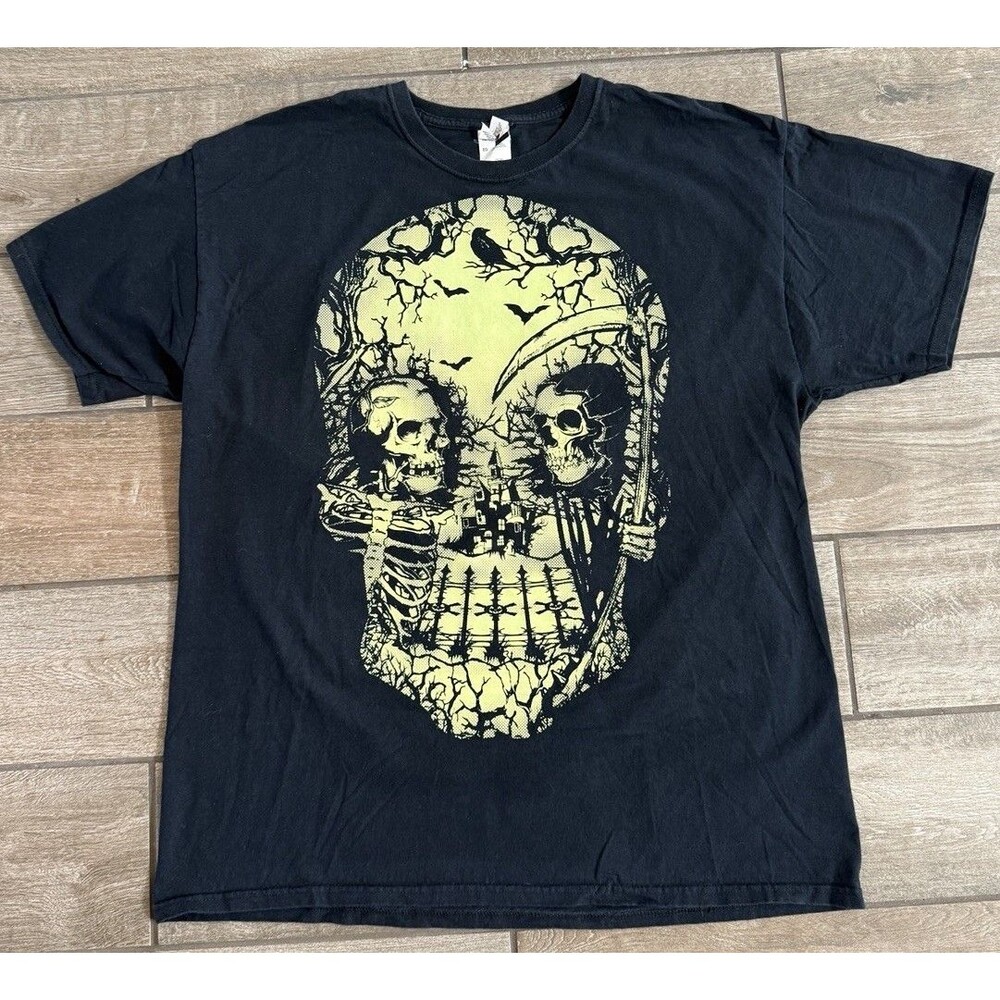 VTG Halloween Goth Skulls Reaper Glow in the Dark Spooky EUC T-shirt XL Y2K